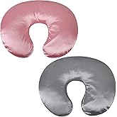 Satin Nursing Pillow Cover Set 2 Pack Ultra Soft Silk Compatible with Boppy Pillow for Breastfeeding Pillow Protect for Baby Hair and Skin Grey & Pink