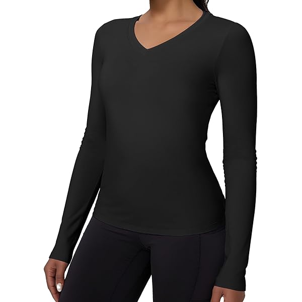 Yogalicious Womens Long Sleeve Top Ribbed Crew Neck Casual Basic