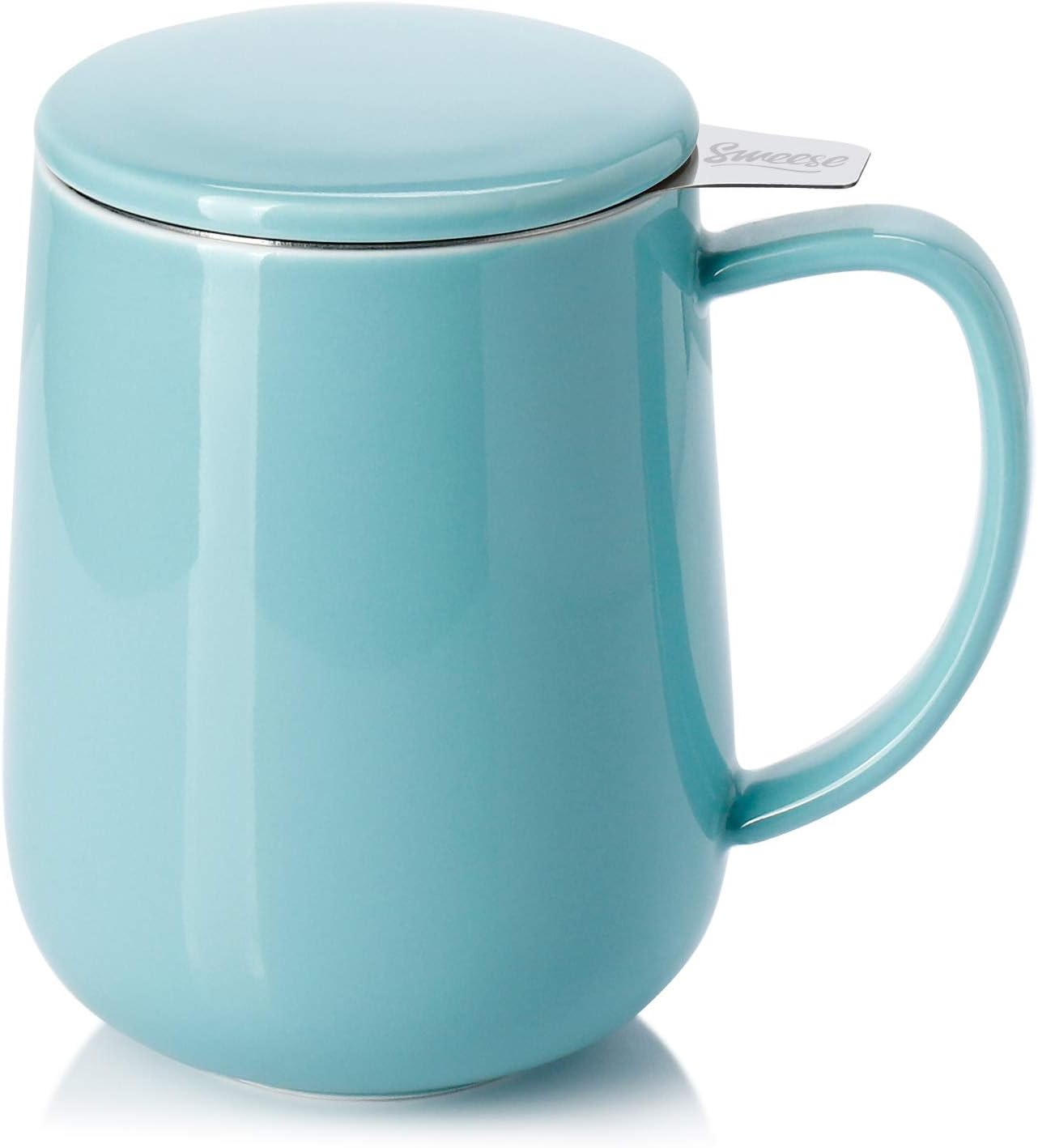 Sweese 204.102 Porcelain Tea Mug with Infuser and Lid, 20 OZ, Turquoise