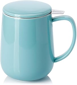 Sweese 204.102 Porcelain Tea Mug with Infuser and Lid, 20 OZ, Turquoise
