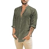 XINGCOOL Mens Long Sleeve Linen Shirts Casual Button Down Shirt Regular Fit Summer Beach Wedding Shirts
