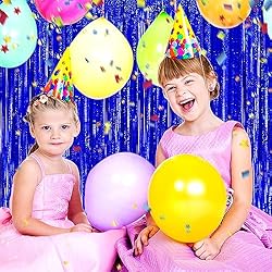 6 Pack Blue Foil Fringe Curtain Backdrop, 3.28Ft x