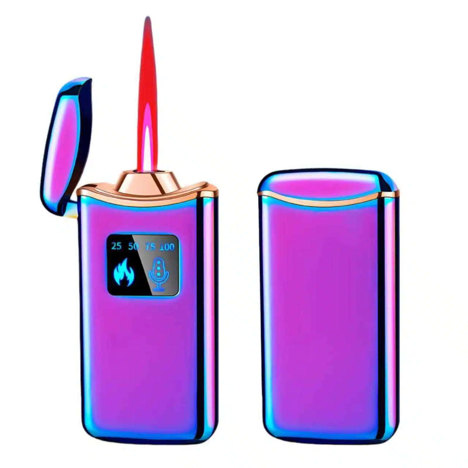 Photo 1 of NINSI Smart Butane Lighter, Voice-Activated Sensor Torch Lighter with 4 Ignition Modes, Windproof Red Flame Refillable Lighters (Without Fuel) (Colored Ice)