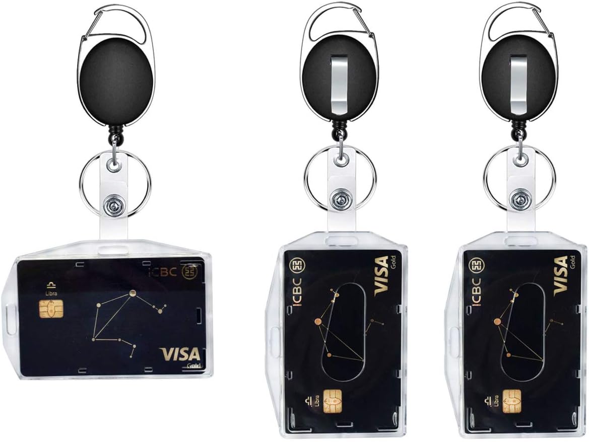 Retractable Badge Holders Carabiner Badge Reel Keychains ID Badges (3PACk)