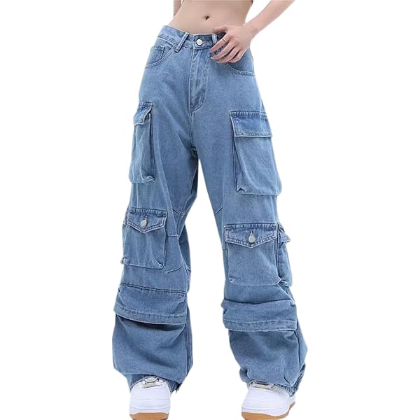 Sexyshine Women's Multi Pockets Cargo Pants Y2K Baggy Loose Wide