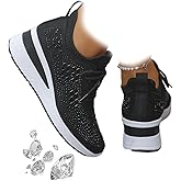 Novxrwn Women's Luxurious Orthopedic Sneakers, Orthopedic Sneakers for Women, Glittery Rhinestone Breathable Platform Shoes