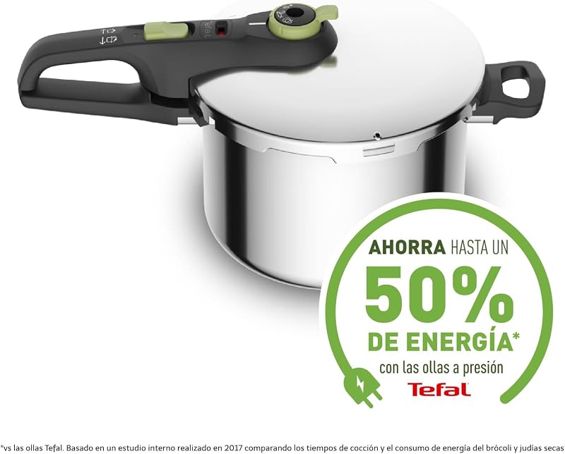 Tefal secure 5 neo 6l com cesto - panela de pressão em aço inoxidável 6l, poupança de energia até 50%, cozedura sob pressão, 2 programas, sistema de segurança de 5 pontos, compatível com indução, p25307