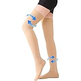 Thigh High Compression Stockings Closed Toe for Men & Women, Opaque, KEKING 20-30mmHg Graduated Compression Leg Support Hose with Silicone Band - Swelling, Varicose Veins, Edema, DVT, Beige Medium