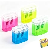 Crayon Sharpener Compatible with Crayola, Pencil Sharpeners with Lid, 4 PCS | Portable Dual-Hole Compact Design, Durable Clear Plastic, Stainless Steel Blade, Easy to Clean, Great for Daily Use