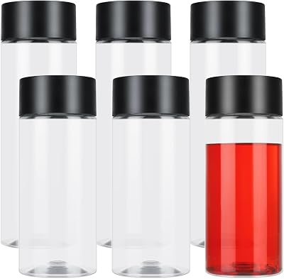 Friusate 6 Pcs Plastic Juice Bottles 400ml 300ml Clear PET with Black Lids