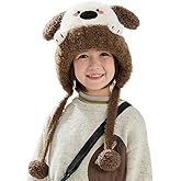 AMOFIA Girls Cartoon Knit Hat Winter Animals Character Hats Boys Fuzzy Ski Beanies Ear Flap Cap with Pom 2-12 Years