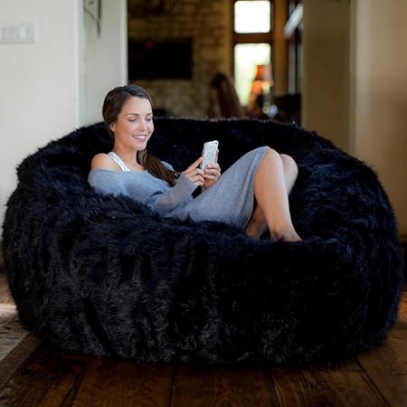Amazon Com Bean Bag Seat In Black Color Soft Comfortable Pouf