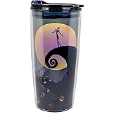 Disney The Nightmare Before Christmas Jack Skull Double-Walled Plastic Travel Tumbler With Leak-Resistant Slide Lid | Holds 20 Ounces