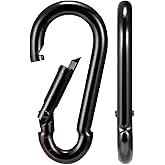 Branded Boards Black & Silver Zinc-Galvanized Heavy Duty Bushcraft Carabiner Spring Snap Clip Link Hooks 200-500lb Load 2, 6 & 12 Packs