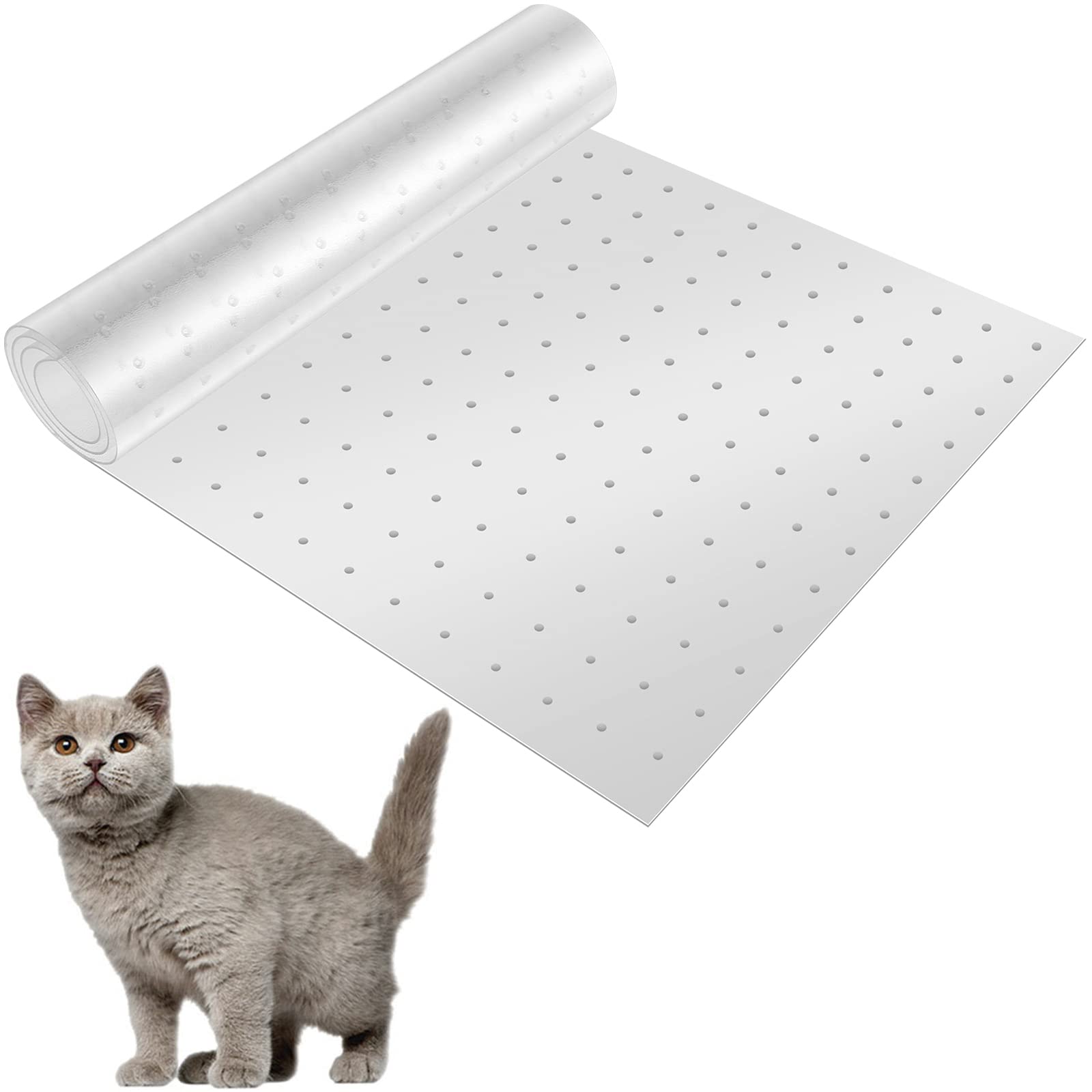 Beenle-Icey Carpet Cat Scratch Protector with Nail Bottom Non-slip Cat Scratching Transparent Anti Dog Scratch Pad Reusable Door Guard for Door Hallway(38 * 110cm)