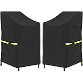 Stackable Patio Chair Cover - 600D High Back Outdoor Chair Cover Waterproof & Heavy Duty, 2 Pack Lawn Furniture Stacking Seat Cover for 4-6 Outdoor Stackable Dining Chairs - 28 x 36 x 47 Inch