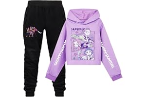 CHITOLDEDER Demon Hunters Girls Cartoon Hoodie Set Kids Hooded&Pant Pullover Sweatshirt Casual Long Sleeve Suit for 4-13 Years