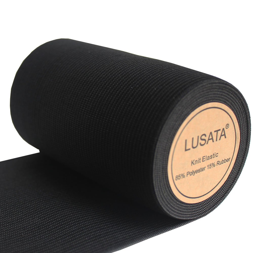 Lusata 3or4-inch Large Black/White Elastic Knit Reel Heavy Stretch High Elasticity Knit Elastic Band 2.7m 4INblack