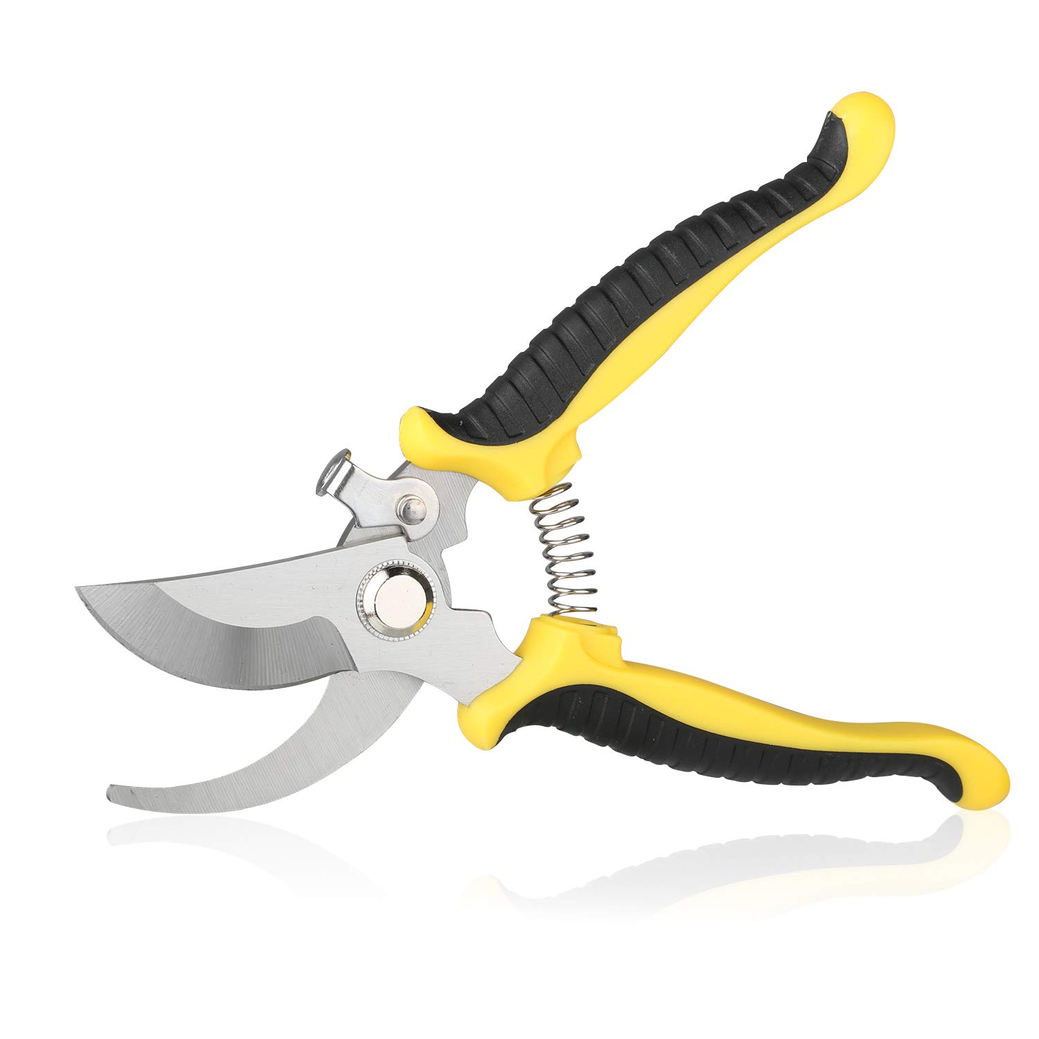 Pruning Shears Sharp Blade Bypass Hand Pruner - Garden Secateurs Professional High Carbon Alloy Steel Clipper for Branches Stems Tree Trimmer (Yellow)