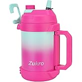 Zukro 1 Gallon Water Jug, One Gallon Large Triple Wall Insulated Metal Jug With Straw and Spout, No Sweat 128 oz Stainless Steel Sport Water Bottle Keeps Cold 48 Hours for Outdoors, Cotton
