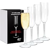 AMEITECH Champagne Flutes Set of 4, Long Stem Sparkling Champagne Glasses, Elegant Unbreakable Tritan Wine Glasses for Wedding, BPA Free, Reusable Toasting Cups Drinkware - 5.6 oz, Clear