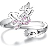 MANBU Breast Cancer Awareness Ribbon Jewelry Pink Ribbon Ring Earrings Encouragement Jewelry Gifts for Women Breast Cancer Fighters