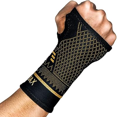 INDEEMAX Copper Infused Wrist Support Sleeve Pair Left Right Thumb Loop Black M