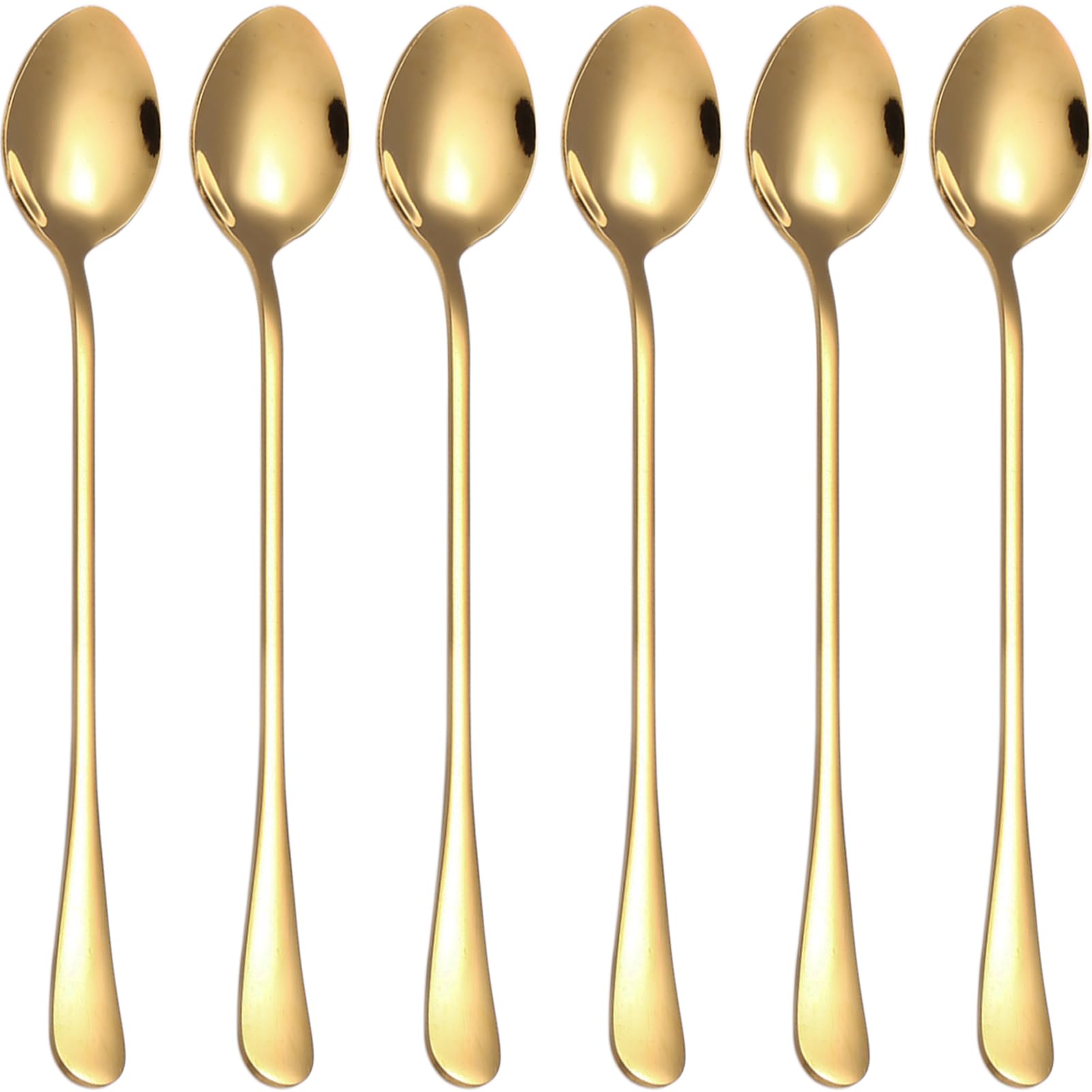 Latte Spoons,Set of 6 Long Handle Spoons,19cm Stainless Steel Coffee Spoons, Ice Tea Spoons, Espresso Spoons, Dessert Spoons for Coffee Tea Dessert Sundae (Gold New)