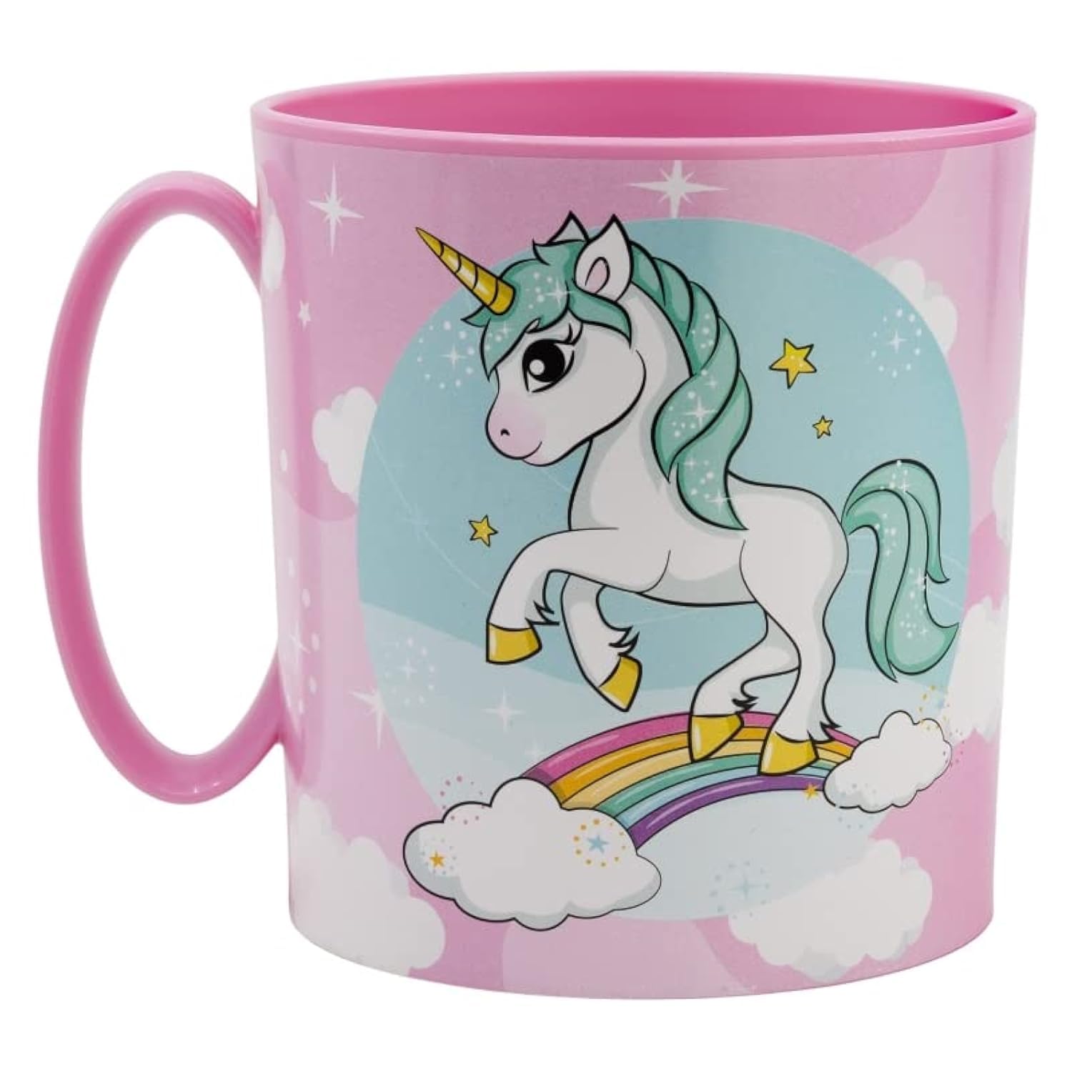 Gold1 Kids Character Licence Mug 350ML Drinking Re-Usable Plastic Cup Microwave Safe (Unicorns)