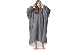 L'AGRATY Oversized Wearable Blanket Hoodie for Adults, Premium Sherpa Fleece Hoodie Blankets for Women & Men, Super Cozy & Warm Long Wearable BLanket Hoodie Sweatshir with Giant Pocket(Grey)