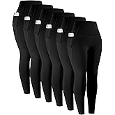 LZYVOO Leggings with Pockets for Women, 6 Packs Soft High Waisted Tummy Control Workout Yoga Pants