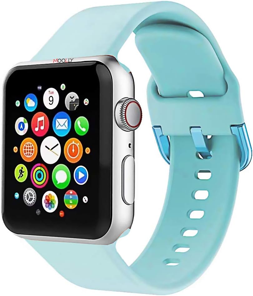 MOOLLY for Watch Band 38mm 40mm 42mm 44mm, Soft Silicone Watch Strap Replacement Sport Band Compatible with Watch Band Series 5/4/3/2/1 Sport & Edition (MOOLLY Light Blue, 44mm(42mm) M/L)