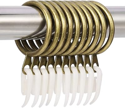 tonyg-p 20 Pack Metal Curtain Rings with Plastic Hooks 30mm Inner Diameter Brass