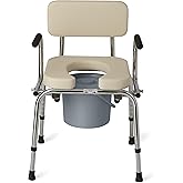 Medline Drop Arm Commode with Padded Seat and Backrest, Durable Toilet Chair for Adults and Seniors, Removable Pail, Splash Guard, Drop Down Arms for Easy Transfer, 350 lb. Weight Capacity, Tan