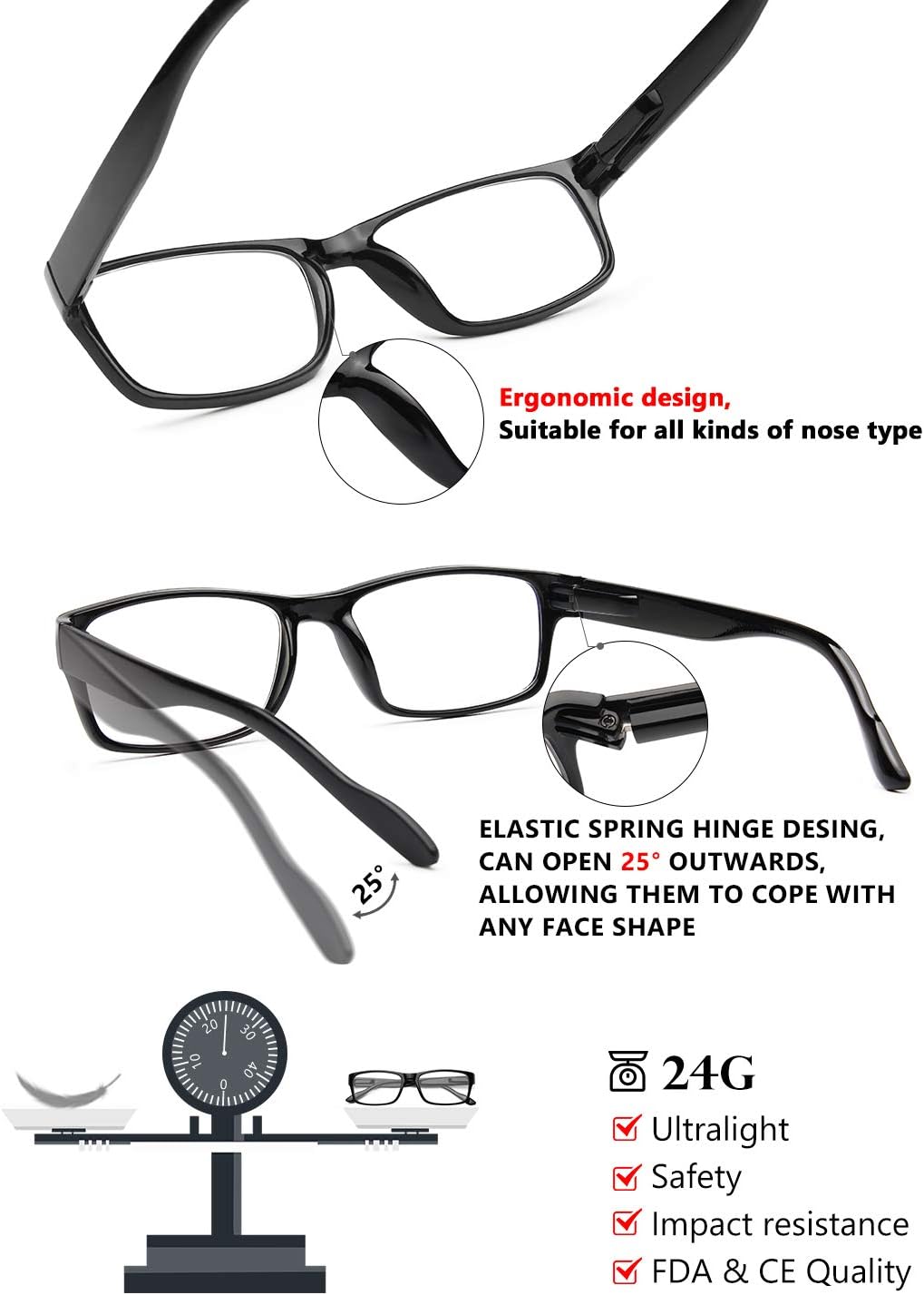 GAOYE 5-Pack Reading Glasses Blue Light Blocking with Spring Hinge,Readers for Women Men Anti Glare Filter Lightweight Eyeglasses (5-Pack, 1.5): Health & Personal Care