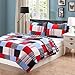 Cozy Line Plaid Quilt Sets Patchwork Bedspread Cotton Kid Bedding for Boys, Fire Truck Theme (Queen, 1 Quilt, 2 Shams)