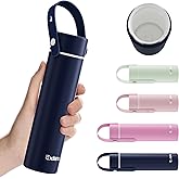 Exllena 【Upgraded】 Ceramic Lined Small Insulated Water Bottle 10oz with Adjustable Silicone Handle–Small Flask for Hot & Cold Drinks, Ideal for Purse, Lunchbox...(Midnight Sapphire)