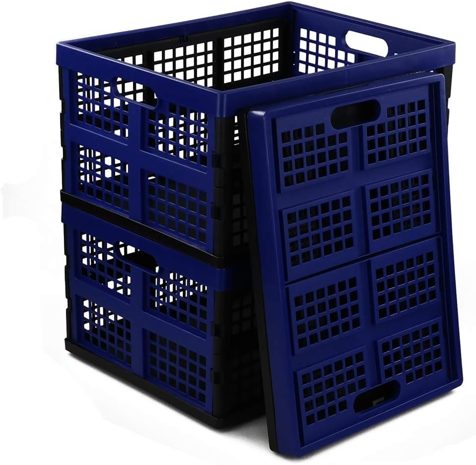 Gloreen 35 Quart Blue Folding Crate Basket, Collapsible