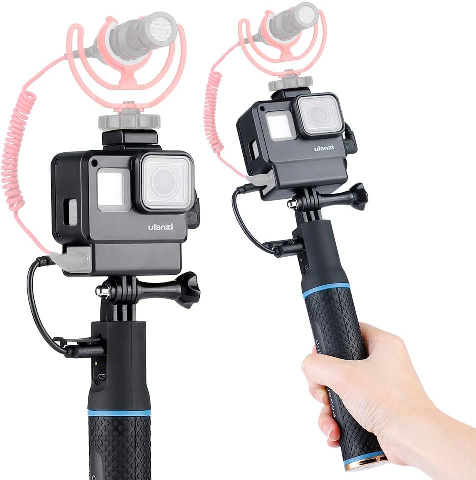 5200mAh Battery Hand Grip Selfie Stick with Vlog Housing Case for GoPro Hero 7 6 5, Universal Power Bank Grip Monopod with 1/4" Tripod Thread for iPhone Smartphone/DJI Osmo Pocket Accessories