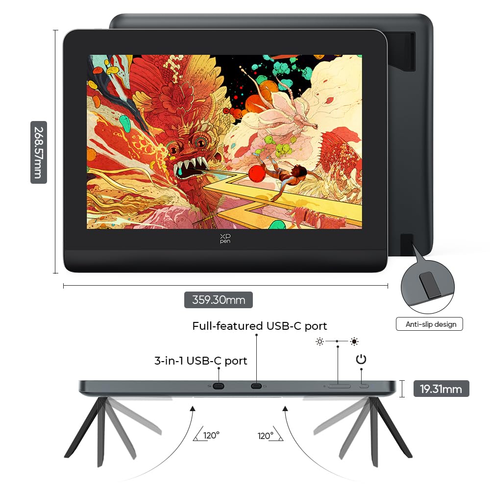 XPPen Artist Pro 14 Gen 2 Grafiktablett mit 14 Zoll Display, Entspiegeltem Bildschirm, 16384 Druckstufen Batterielos Stift, mit Ständer und Mini-Tastenfeld, für Windows, macOS und Android 3
