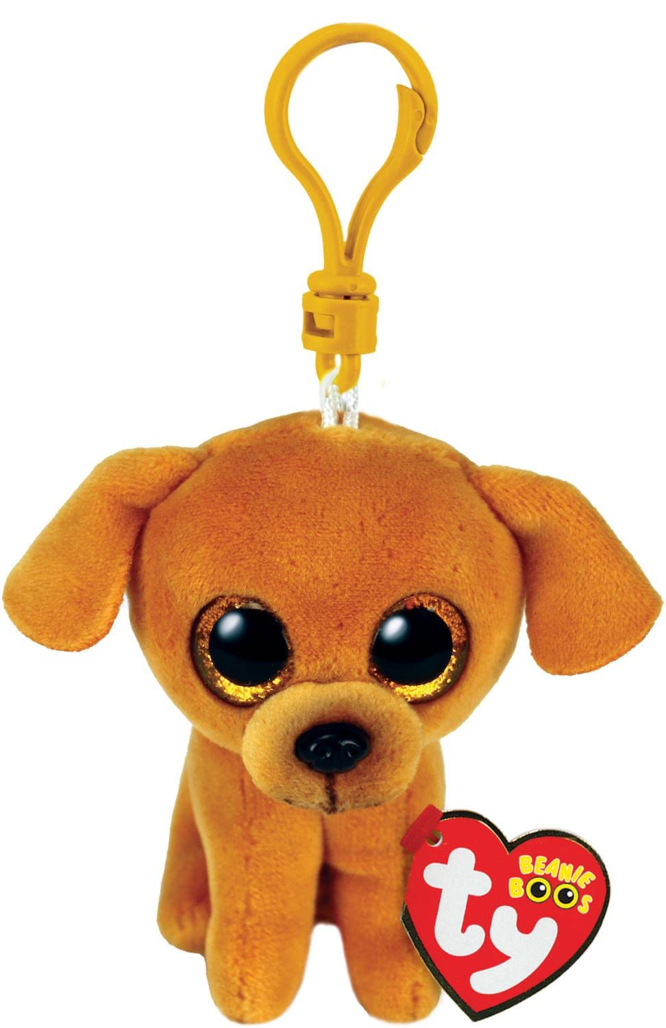 Ty - 35256 Plush Key Ring - Beanie Boos Clips - Dog - Zuzu - Brown - Dog with Gold Glitter Eyes - The Plush with Big Sparkling Eyes - 12 cm - 35256