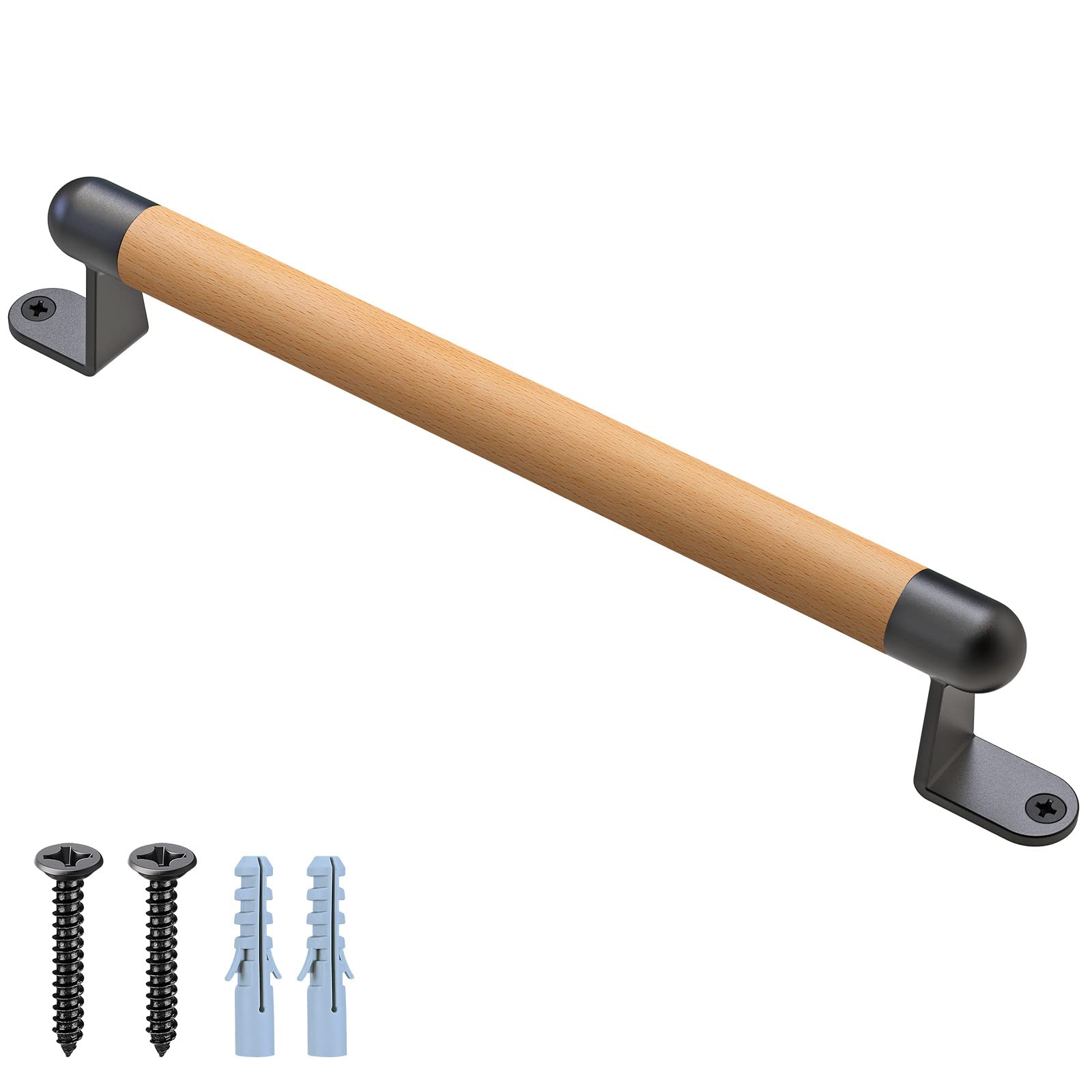 Dolibest 38cm Wooden Handrail, Wall Mounted Grab Rail Younger Elder Safety Grab Bar Staircase Hand Rail Kids Climbing Handle Grip for Indoor Outdoor Swing Set/Playset/Garden/Bathroom/Bunk Bed/Door