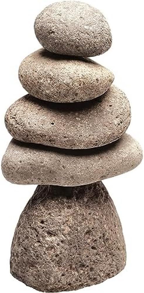 Hardscaping Materials - Ancient Graffiti Medium 5-Stone Natural River Stone Cairn, Multicolor, 8in