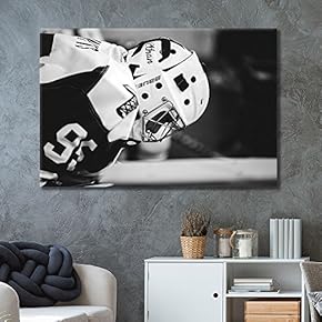 Canvas Wall Art Sports Theme - Football Player in Helmet in Black White - Giclee Print Gallery Wrap Modern Home Art Ready to Hang - 12x18 inches