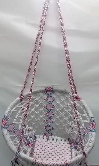 Ethnic Karigari Kids and Adults Cotton Handcrafted Patio Chair Swing for Home/Garden/ Balcony, 135x57x43cm (White)