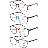 MAEOWN 4 Pack Progressive Multifocus Reading Glasses Blue Light Blocking Spring Hinges Stylish Ladies Pattern Readers