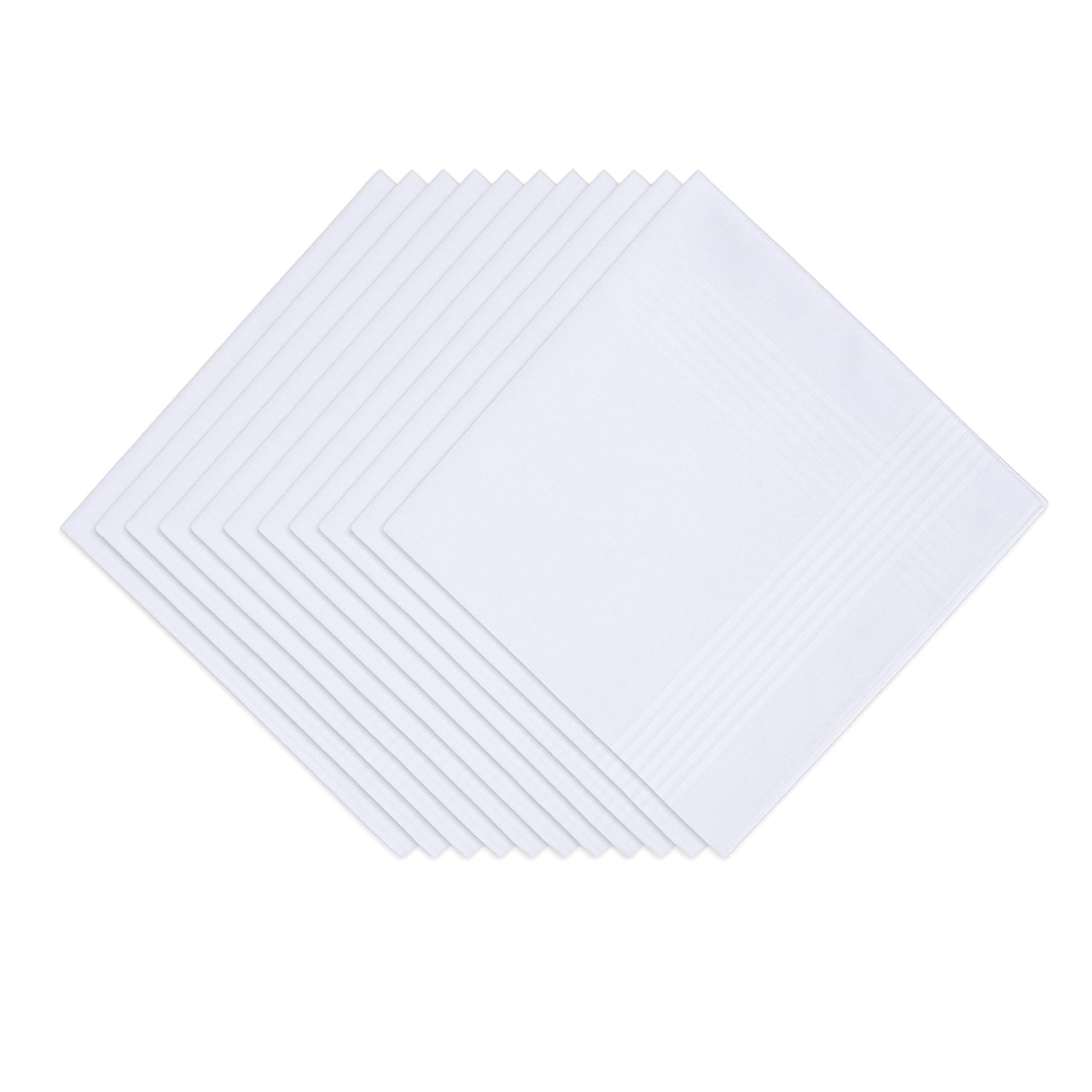 DUDU N GIRLIE! Cotton Men's Satin Border Handkerchiefs, Pack of 12, White