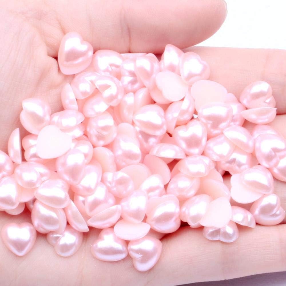 50-1000pcs Imitation Pearl 3mm-15mm Half Round Flatback Heart Shape Beads for Scrapbook Wedding Cards Embellishments,27 Light Pink,15mm 50pcs