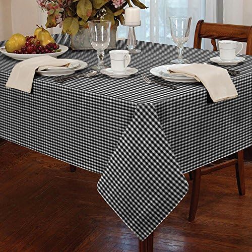 fdm tablecloth checkered plaid dinner summer dining linen picnic blanket table cover gingham check buffalo bohemian square (65x65, black and white petite)