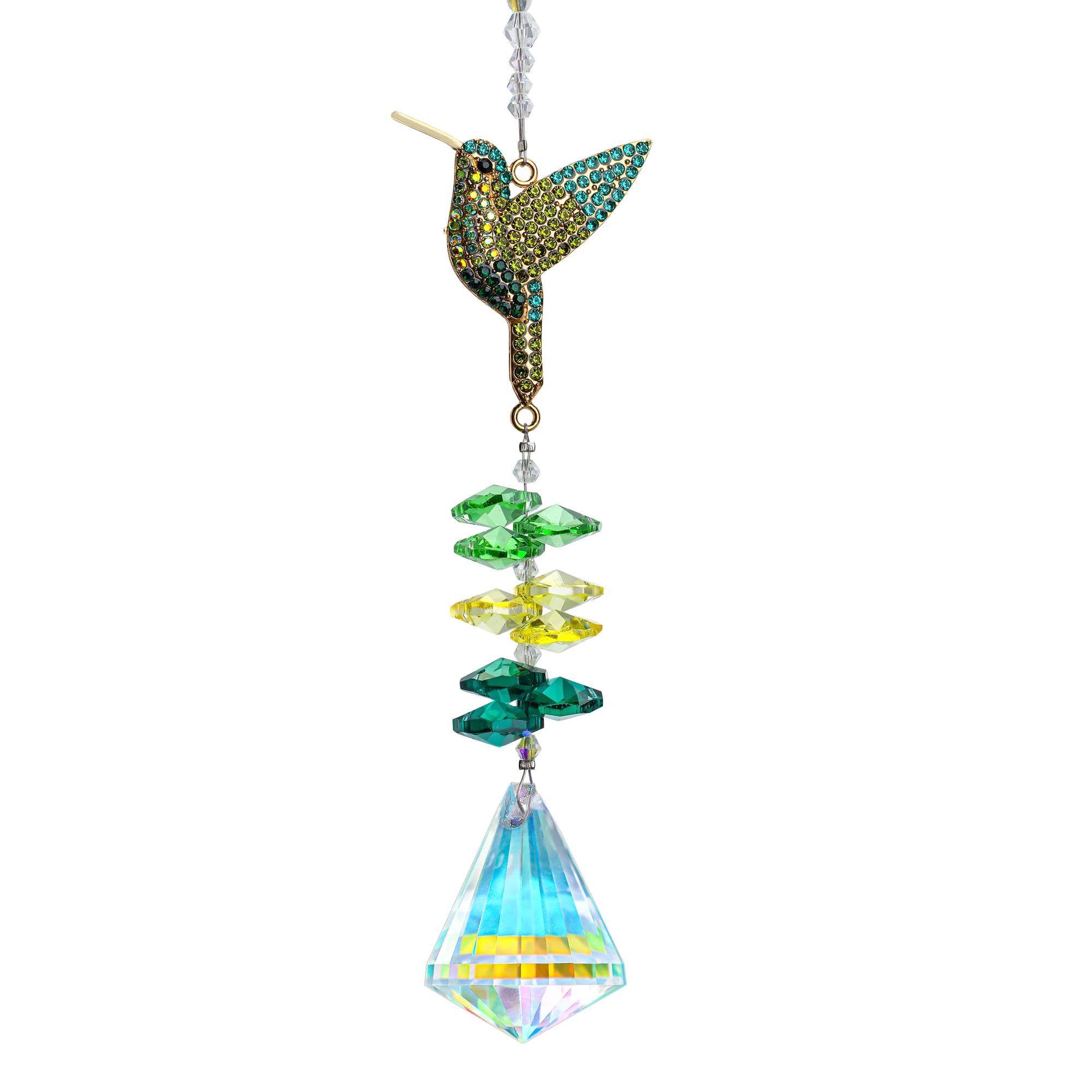 H&D HYALINE & DORA Rhinestone Hummingbird Crystal Sun Catcher, Glass Window Hanging Ornament with Crystal Prism for Indoor Outdoor Home Garden Party Decor